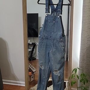 GAP Distressed Blue Denim Overalls Jumpsuit